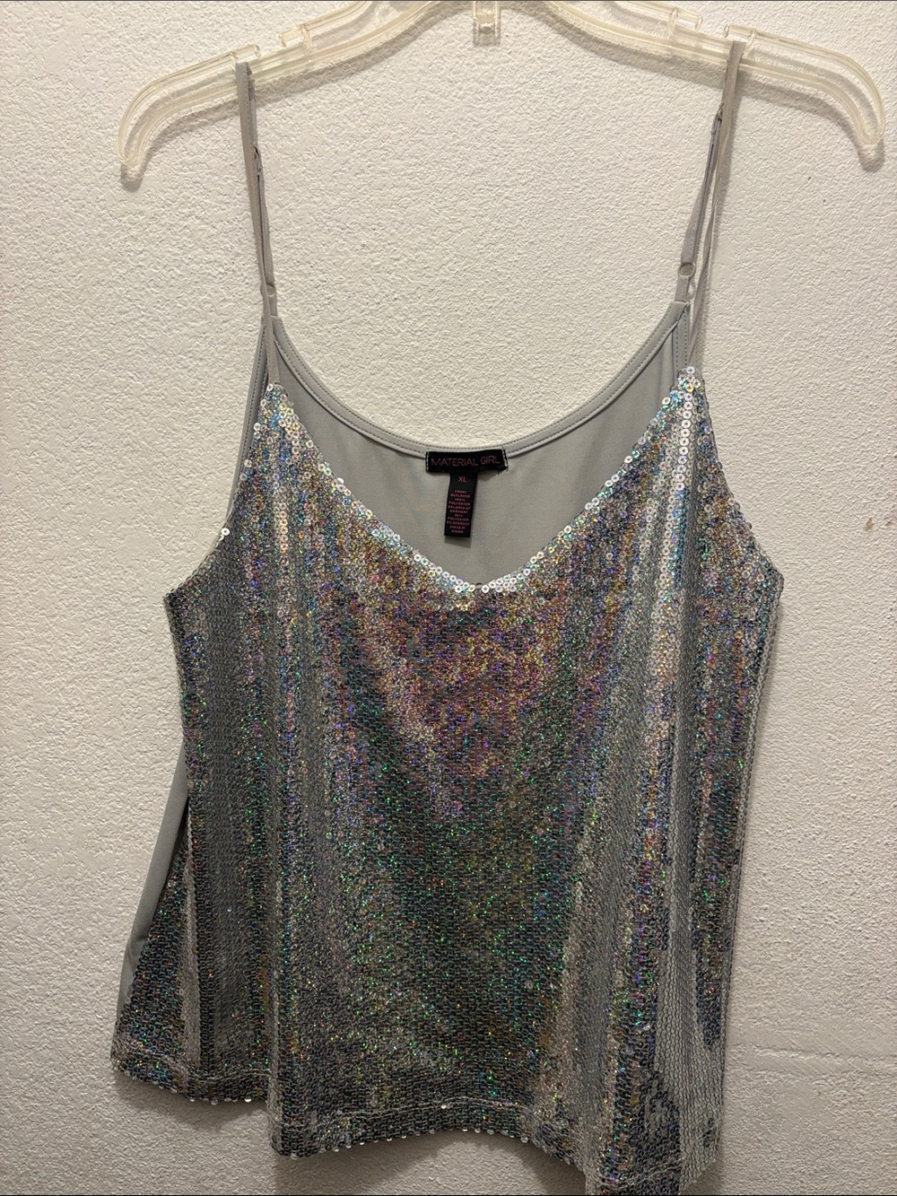 Material Girl Iridescent Silver Sequin Camisole